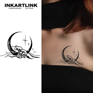 Custom Moon Wave Herbal Tattoo Sticker Waterproof Long Lasting 15 Days Semi-permanent Body Art for Chest Arm Women Men