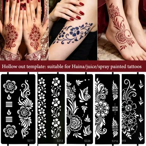 Custom New Blooming Rose India Henna Juice Tattoo Hollow PVC Stencil Template for Hand and Foot Art Printing DIY