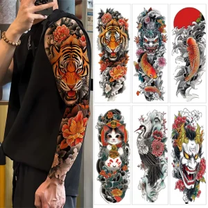 Custom Non-Toxic Waterproof Colorful Full Arm Temporary Tattoo Stickers for Men and Women