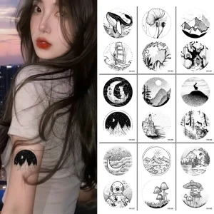 Custom Non toxic Moon Starry Sky Tattoo Stickers Waterproof Arm Body Black White Tattoo Stickers Water Transfer Temporary