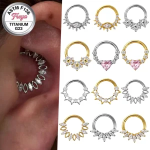 Custom Nose Rings For Women G23 Titanium Cattle Zircon Daith Rook Sung Earrings For Women Hoop Rings Body Piercing Jewelry