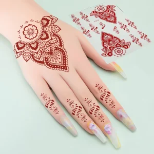 Custom OEM Temporary Henna Tattoo Sticker Hanna Lace Body Art Design on Back Hand Makeup Waterproof Red Fake Temporary Tattoo