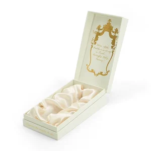 Custom Off White Flip Lid Rigid Perfumed Body Oil Box Vintage Gold Foil Frame Print Luxury Cosmetic Rigid Box with Satin Lining