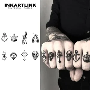 Custom Old School Anchor Skull Tattoo Sticker Waterproof Long Lasting 15 Days Semi permanent Body Art for Knuckle Finger Men