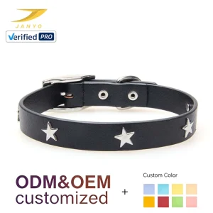 Custom PU Leather Star Stud Dog Collar Adjustable Metal Buckle D-ring Pet Necklace Collar for All Dogs Cats