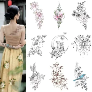 Custom Personalized Ancient Style Flower Body Tattoo Stickers Waterproof Colorful Women Hand Temporary Tattoos Stickers