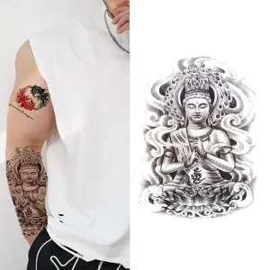 Custom Personalized Flower Big Arm Tattoo Stickers Waterproof Buddha Tattoo Temporary