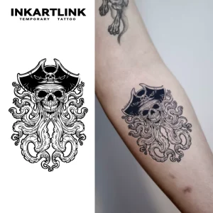 Custom Pirate Skull Octopus Herbal Tattoo Sticker Waterproof Long Lasting 15 Days Semi permanent Body Art for Arm Leg Men