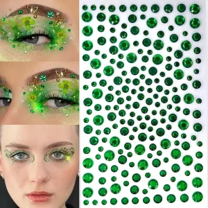 Custom Premium Green Crystal Face Gems Rhinestone Stickers Shiny Self Adhesive Body Jewels with Your Own logo