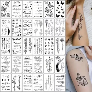 Small Finger Temporary Tattoo Adult Realistic Tiny Tattoos for Women Bulk Mini Cute Black Long Lasting Temp Tattoos Stickers