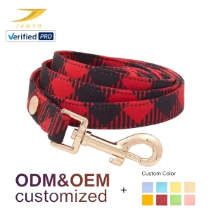 Custom Printed Plaid Dog Training Leash Full Sublimation Printing Design Gold Square Buckle Outdoor Daily Pet Accessory