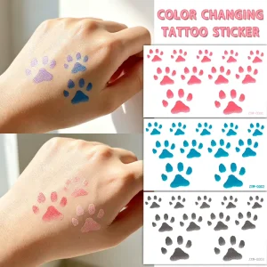 Custom Private Label Temperature Sensitive Color Changing Tattoo Sticker OEM ODM Cute Cat Paw Cosmetic Grade Body Tattoo