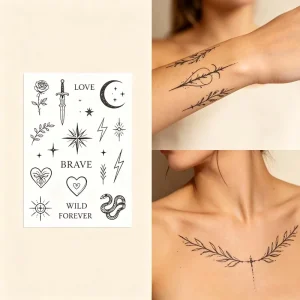 Custom Private Label Waterproof Holographic Skin Safe Vinyl Tattoo Stickers For Body Art Temporary Cover