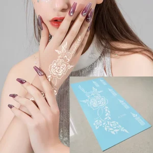 Custom Professional Eco Friendly White Waterproof Henna Temporary Tattoos Sticker Beauty Body Hand Painting Tattoo Sticker