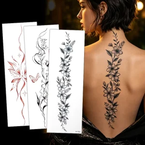 Custom Professional Hand Drawn Graceful Botanical Hibiscus Vine Long Back Non-toxic Temporary Tattoo Stickers For Women Art