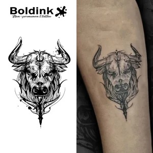 Custom Realistic Bull Head Forearm Body Art Waterproof Long Lasting 2 Weeks Jagua Juice Ink Semi Permanent Tattoo