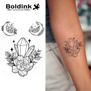 Custom Realistic Crystal Cluster Peony Flower Body Art Waterproof Long Lasting 2 Weeks Jagua Juice Ink Tattoo