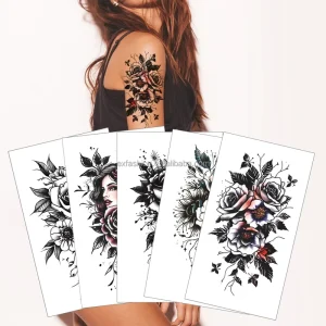 Custom Realistic Dragon Skull Flower Tattoo Sticker Non-Toxic Safe Sexy Design Temporary Tattoo Sticker