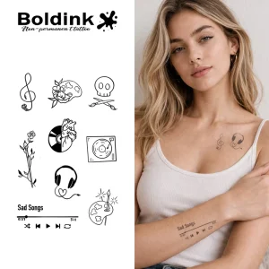 Custom Realistic Music Player Sad Songs Body Art Waterproof Long Lasting 2 Weeks Semi Permanent Tattoo Sticker