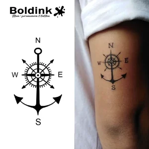 Custom Realistic Nautical Anchor Compass Arm Body Art Waterproof Long Lasting 2 Weeks Jagua Juice Ink Semi Permanent Tattoo