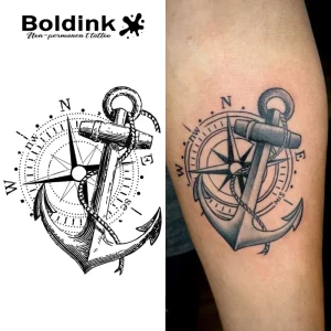 Custom Realistic Nautical Anchor Compass Body Art Waterproof Long Lasting 2 Weeks Jagua Juice Ink Tattoo