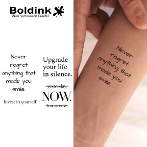 Custom Realistic Never Regret Inspirational Quote Body Art Waterproof Long Lasting 2 Weeks Jagua Juice Ink Tattoo