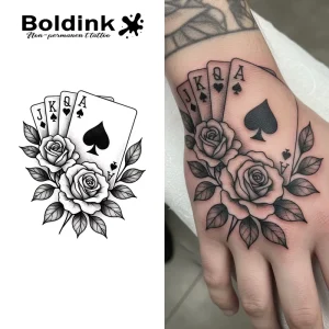 Custom Realistic Playing Card Rose Body Art Waterproof Long Lasting 2 Weeks Semi Permanent Tattoo Sticker Jagua Ink