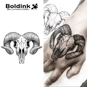 Custom Realistic Ram Skull Horns Hand Body Art Waterproof Long Lasting 2 Weeks Jagua Juice Ink Semi Permanent Tattoo