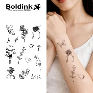 Custom Realistic Semicolon Butterfly Body Art Waterproof Long Lasting 2 Weeks Semi Permanent Tattoo Sticker Jagua Ink