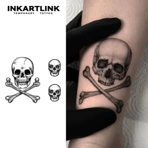 Custom Realistic Skull Crossbones Herbal Tattoo Sticker Waterproof Long Lasting 15 Days Semi-permanent Body Art for Arm Women Men