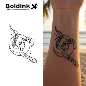 Custom Realistic Snake Moon Body Art Waterproof Long Lasting 2 Weeks Semi Permanent Tattoo Sticker Jagua Ink