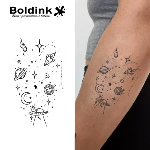 Custom Realistic Space UFO Rocket Forearm Body Art Waterproof Long Lasting 2 Weeks Jagua Juice Ink Semi Permanent Tattoo