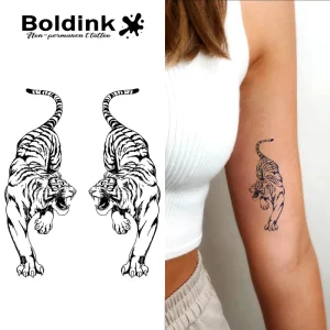 Custom Realistic Tiger Prowling Arm Body Art Waterproof Long Lasting 2 Weeks Jagua Juice Ink Semi Permanent Tattoo