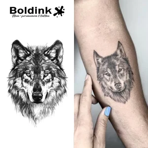 Custom Realistic Wolf Head Forearm Body Art Waterproof Long Lasting 2 Weeks Jagua Juice Ink Semi Permanent Tattoo
