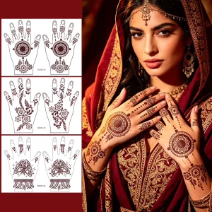 Custom Red Maroon Henna Temporary Tattoo Stickers Lace Mandala Floral Hand Foot Body Art Waterproof Decals for Women