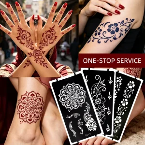 Custom Reusable Lace Flower PVC Hollow Out Tattoo Sticker Juice Henna Stencils for Teens Birthday Party Hand Foot Art Printing