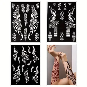 India Hand Painted Henna Lace Tattoo Pattern Waterproof Palm Template Simulation Tattoo Stencils