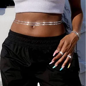 Custom Rhinestone Charms Gold Plated Belly Waist Chain Jewelry Body Chain
