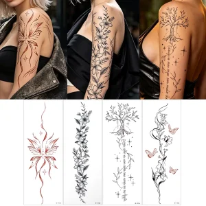 Custom Sacred Geometry Celestial Tree of Life Cursive Text Arm Non-toxic Temporary Tattoo Stickers for Women Spiritual Art