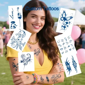 Custom Semi Permanent Waterproof Sweatproof Non Reflective Non Toxic Realistic 2 Week Body Tattoo Sticker Safe Fake Tattoo