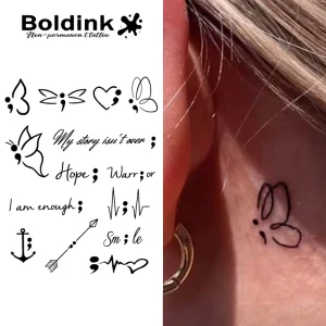 Custom Semicolon Butterfly Hope Ear Body Art Waterproof Long Lasting 2 Weeks Jagua Juice Ink Semi Permanent Tattoo