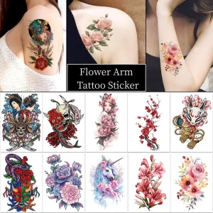 Custom Sexy Body Classic Tattoo Sticker Waterproof 3D Realistic Rose Flower Temporary Half Arm Tattoo 150x210mm