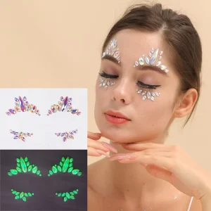 Custom Supply Body Art Face Gem Sticker Glow in Dark Luxury Rhinestone Jewelry Face Eye Crystal Waterproof Fake Temporary Tattoo