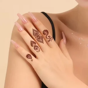 Custom Tattoo Sticker Finger Small Pattern Flower Black Brown Henna Style Waterproof Disposable Temporary Finger Tattoo Stickers
