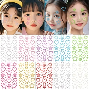 Custom Temporary Crystal Face Stickers Star and Heart Self adhesive Acrylic Water Crystal Stickers for Festivals and Parties