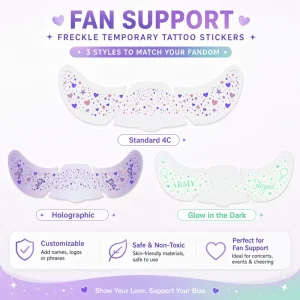 Custom Temporary Freckle Tattoo Sticker With 4Color Holographic Glow Effect OEM ODM For Concert Fan Support Fan Groups