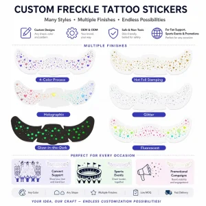 Custom Temporary Freckle Tattoo Stickers Multiple Finishes for Fan Support Sports Events Promotions Safe Non Toxic