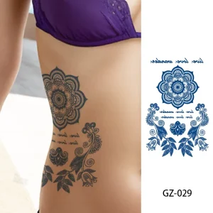 Custom Temporary Tattoo Nature Herbal Lasting 5 7 Days Realistic Matte Blue Juice Water Transfer Paper Tattoo Stickers