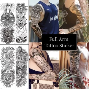 Custom Temporary Tattoo Sleeve for Men Women Skull Snake Geisha Flower Waterproof Full Arm Tattoo Sticker