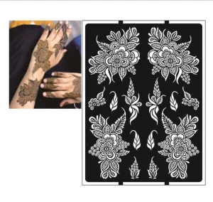 Custom Temporary Tattoo Stencil PVC Flower Henna Drawing Stencils Sticker No Toxic
